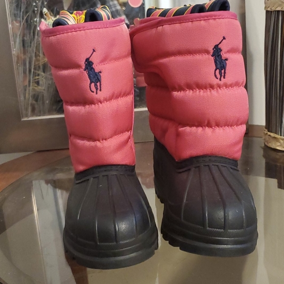 Children's Ralph Lauren Polo Kids Snow Boots Kids Sz 10 Blk/Pnk - Picture 2 of 6